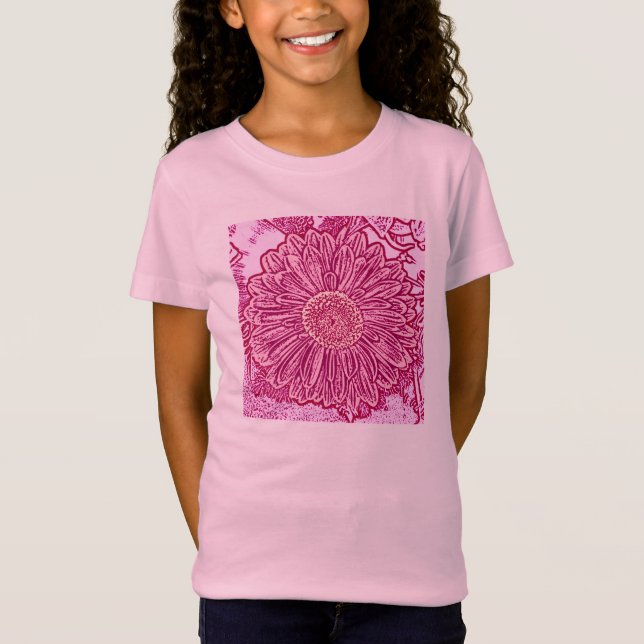 Camiseta Gerbera Daisy Block Impressão - tons de rosa (Frente)