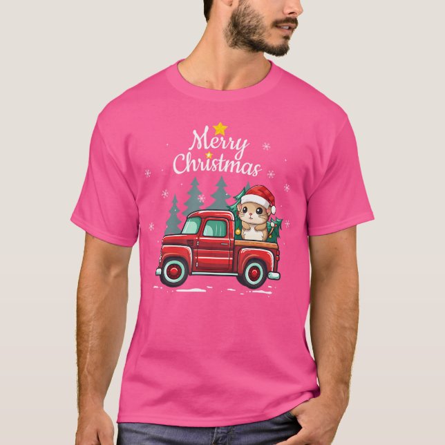 Camiseta Gerbil Christmas Truck Xadrez Engraçado Árvore de  (Frente)
