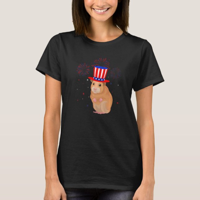 Camiseta Gerbil Graphic Red White Blue Fireworks Decor 4th  (Frente)