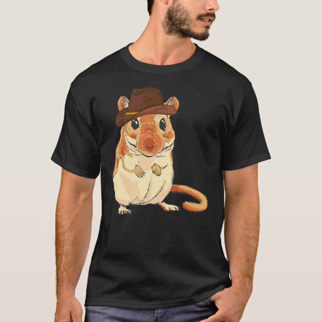Camiseta Gerbil Western Cowboy Hat Rodeo Desert Rat Animal  (Frente)