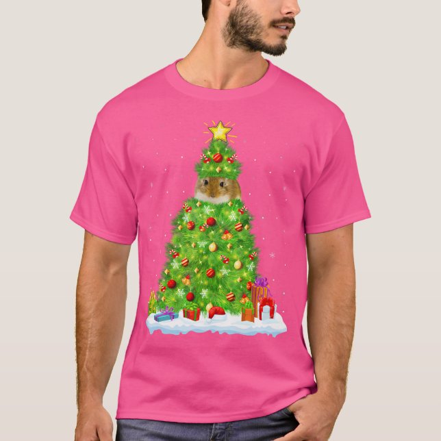 Camiseta Gerbil Xmas Lighting Tree Funny Gerbil Natal (Frente)