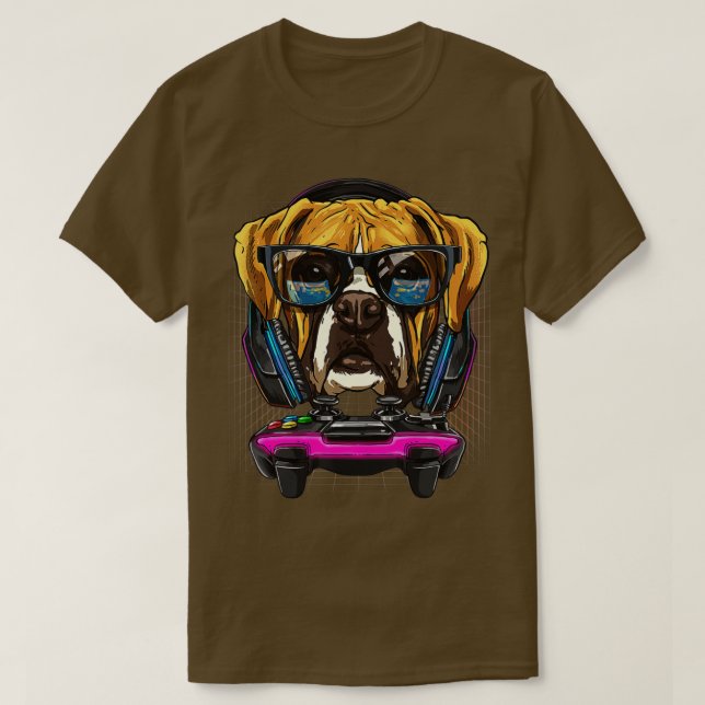 Camiseta German Boxer Dog  Computer Video Game Lover Gaming (Frente do Design)