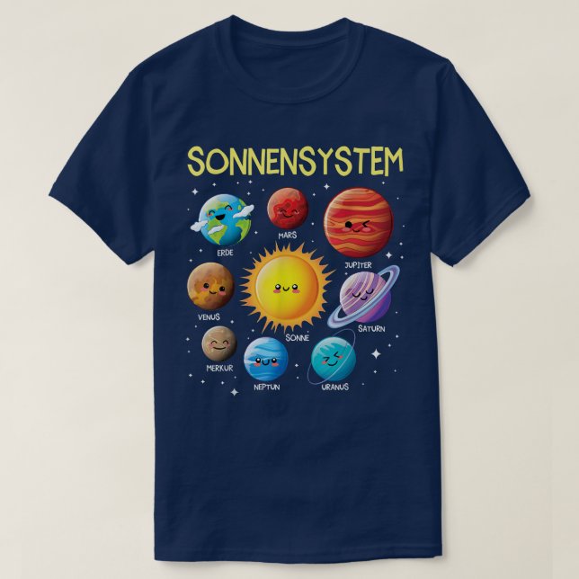 Camiseta German Language Solar System Planets Space boy gir (Frente do Design)