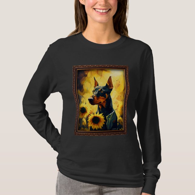Camiseta German Pinscher Painting Sunflower Flower Mom Wome (Frente)