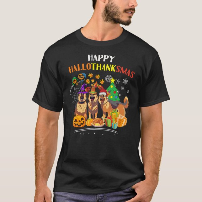 Camiseta German sheipherd Dog Halloween xmas happy Hallotha (Frente)
