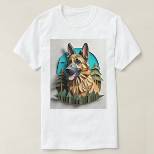 Camiseta German shepherd 3D Paper Art Design T-shirt