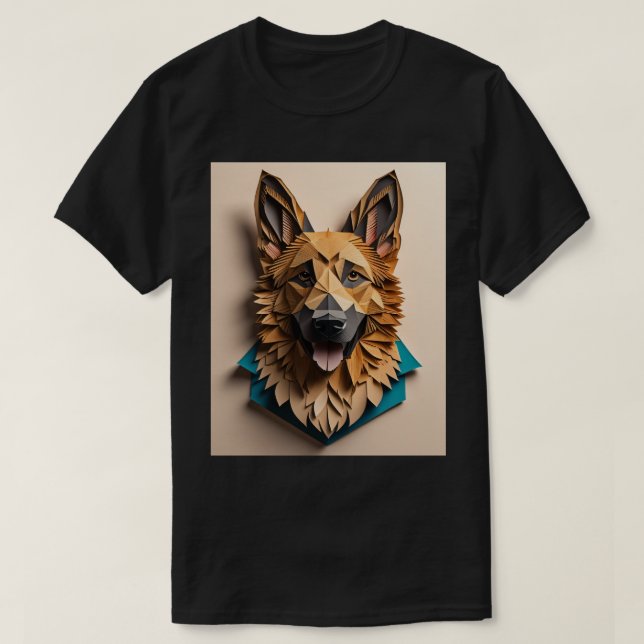Camiseta German shepherd 3D Paper Art Design T-shirt (Frente do Design)