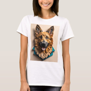 Camiseta German shepherd 3D Paper Art Design T-shirt