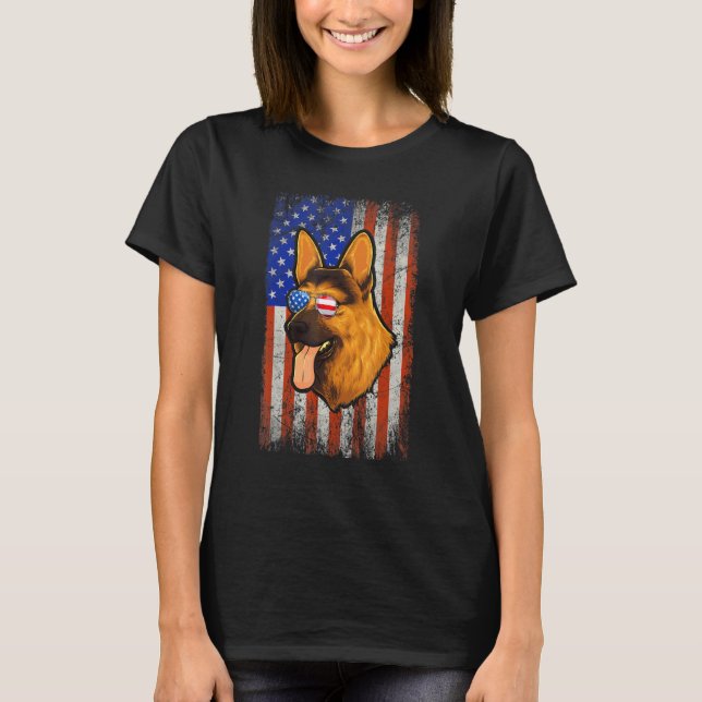 Camiseta German shepherd 4 De Julho Americano Sunglasse (Frente)