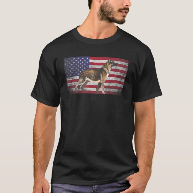Camiseta German shepherd 4 De Julho, Bandeira Americana Ame (Frente)