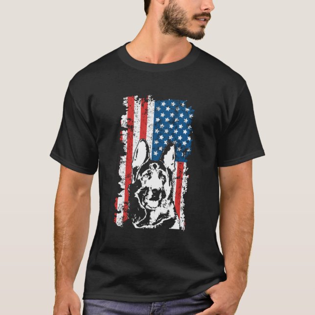 Camiseta German shepherd American Flag (Frente)