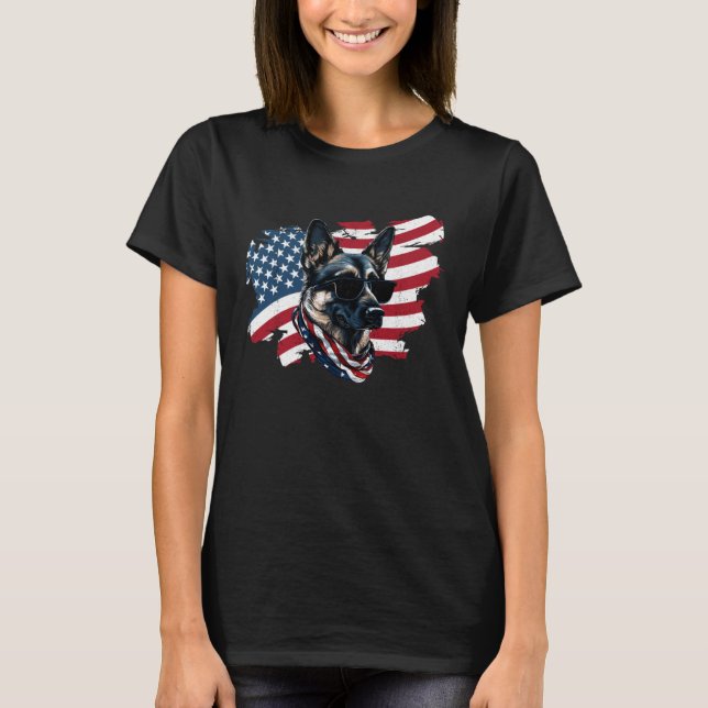 Camiseta German Shepherd American Flag 4th Of July USA Cani (Frente)