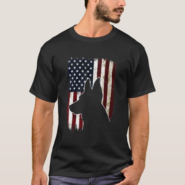 Camiseta German shepherd American Flag Dog (Frente)