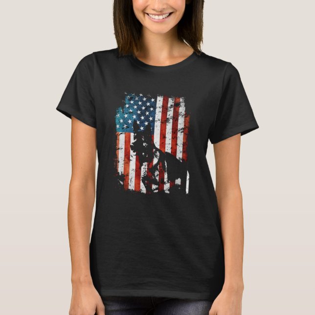 Camiseta German Shepherd American Flag USA Patriotic Dog (Frente)
