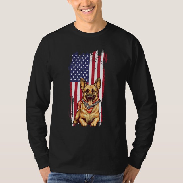 Camiseta German Shepherd American USA Flag 4th of July Dog (Frente)