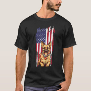 Camiseta German shepherd americano Bandeira 4 de julho Cão