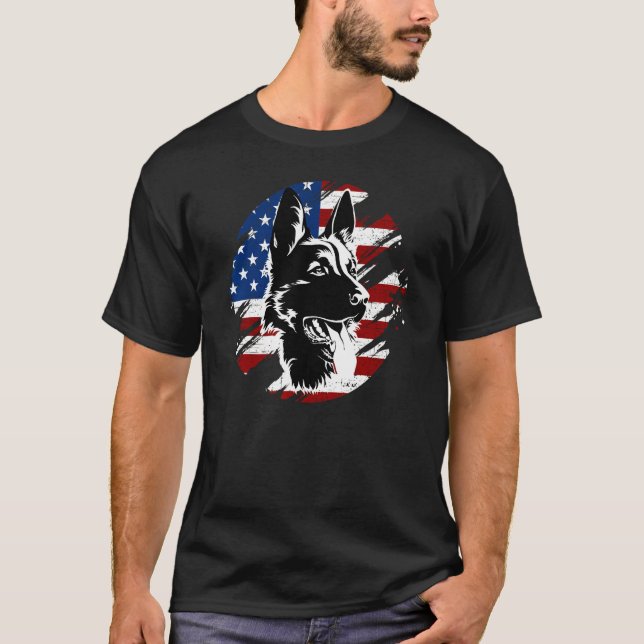 Camiseta German shepherd Americano de Bandeiras (Frente)