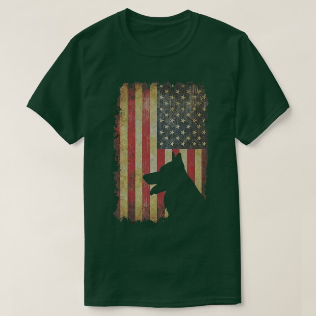 Camiseta German shepherd americano Flag Funny Dog Proprietá (Frente do Design)