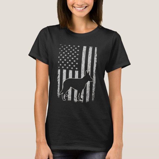 Camiseta German shepherd americano Flag Pai Dog Mãe (Frente)