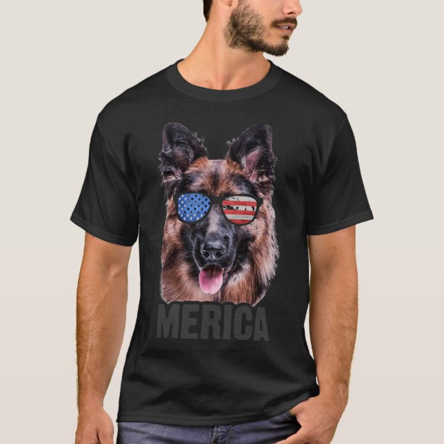 Camiseta German shepherd Americano Flag Usa Cog (Frente)