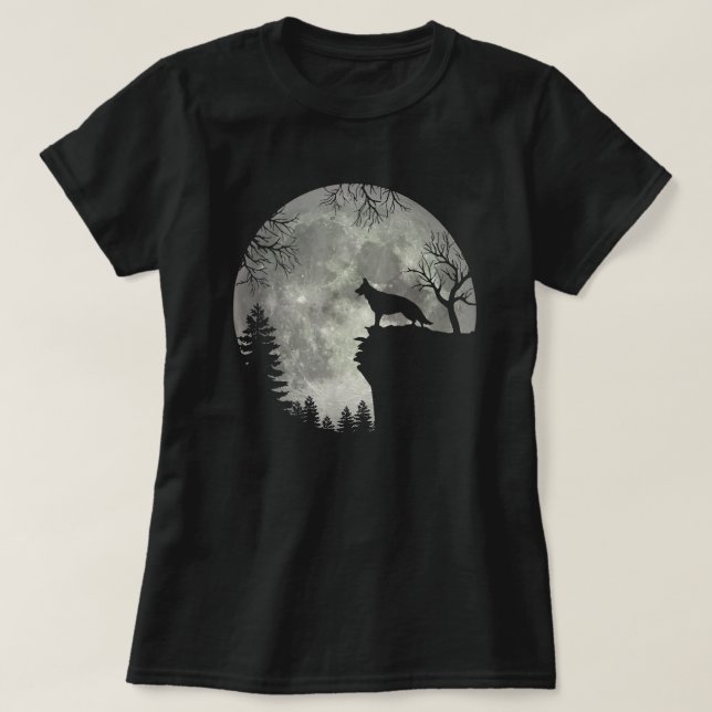 Camiseta German Shepherd And Moon Halloween (Frente do Design)
