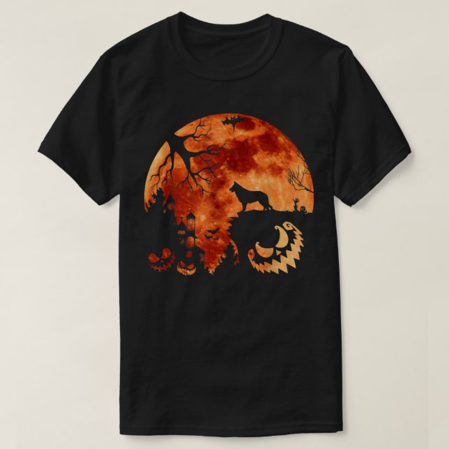 Camiseta German Shepherd And Moon Halloween Costume Pumpkin (Frente do Design)