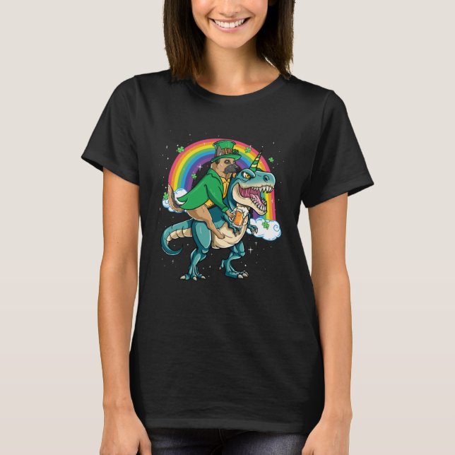Camiseta German Shepherd Beer Dino Rex Horn Rainbow (Frente)