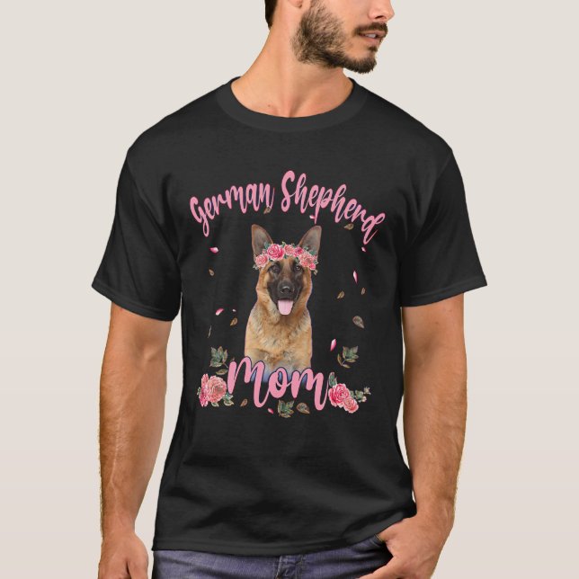 Camiseta German shepherd Bonito Mãe Cachorro Flor Sobrevivê (Frente)