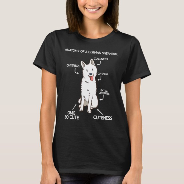 Camiseta German shepherd Branco e Bonito Anatomia (Frente)