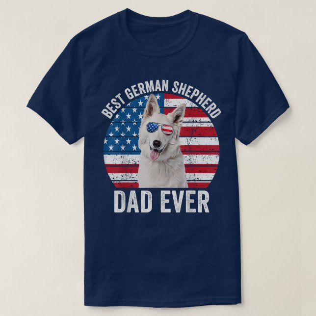 Camiseta German shepherd Branco Pai Americano Flag Dog L (Frente do Design)
