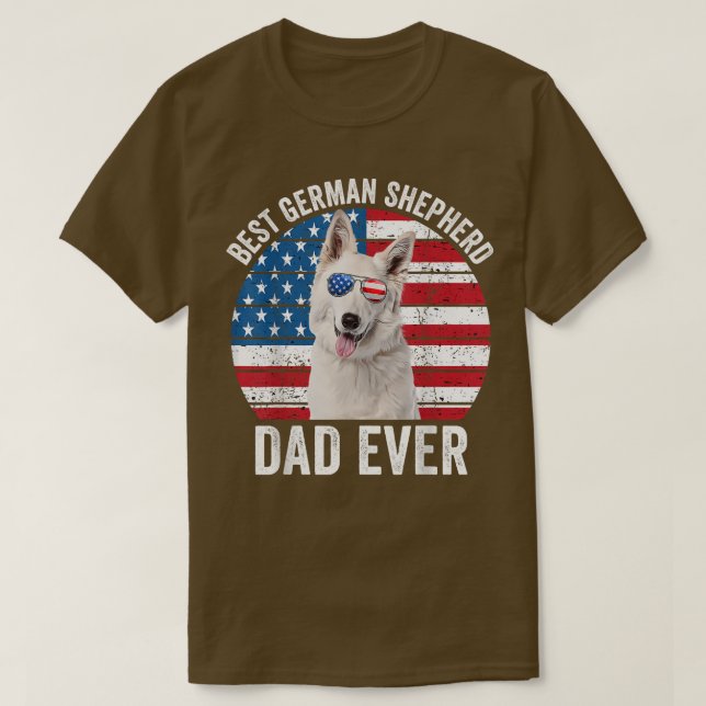 Camiseta German shepherd Branco Pai Americano Flag Dog L (Frente do Design)