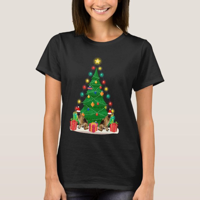 Camiseta German shepherd Cachorro Cachorro Árvore De Natal  (Frente)