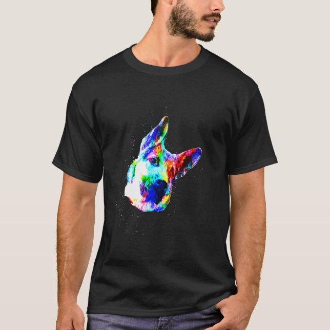 Camiseta German shepherd Cachorro Cor Esplash Pop de Arte M (Frente)