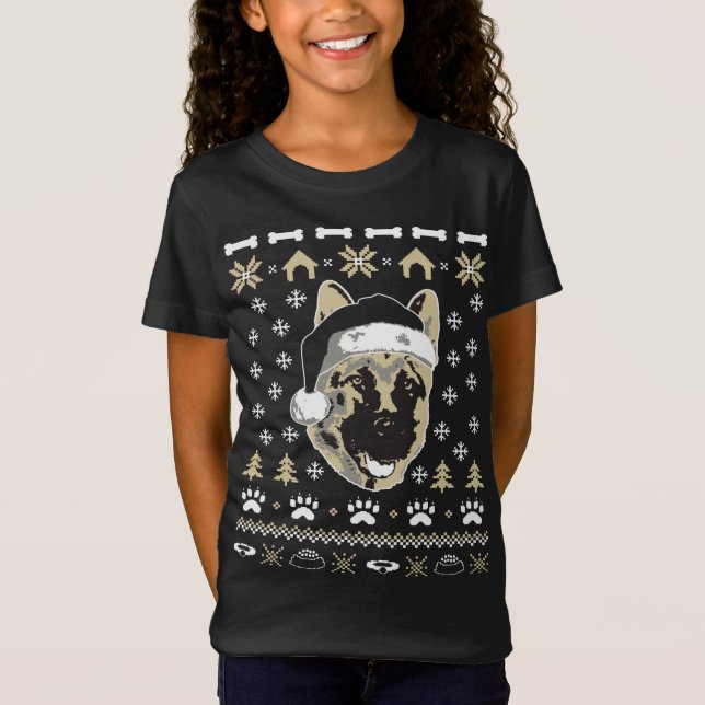 Camiseta German shepherd Cachorro de Natal Feio Xmas (Frente)