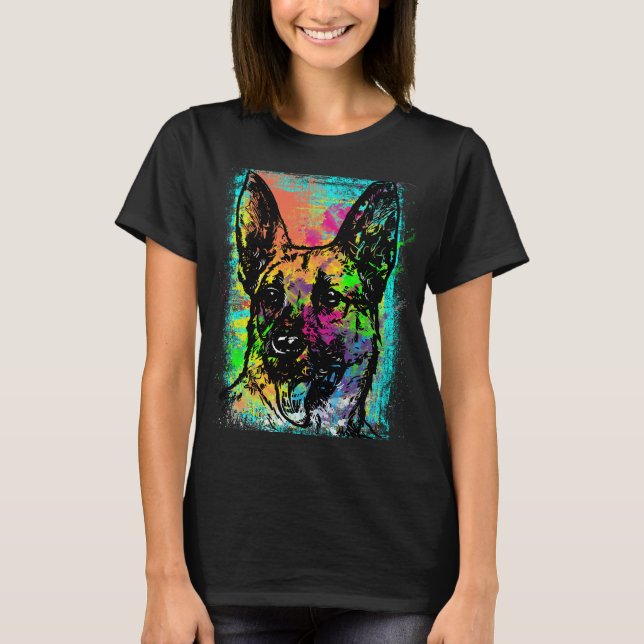 Camiseta German shepherd Cachorro Escuro Cores Brilhantes P (Frente)