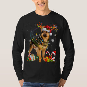 Camiseta German shepherd Cachorro Luz Santa Hat Árvore Nata