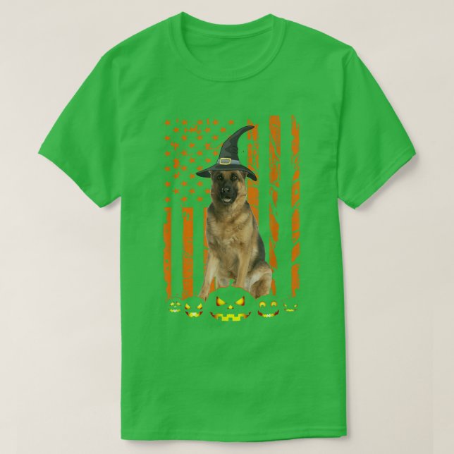 Camiseta German shepherd Cachorro Pumpkin Flag American Wit (Frente do Design)
