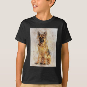 Camiseta German shepherd Cachorro - Retrato de Aquarela 03