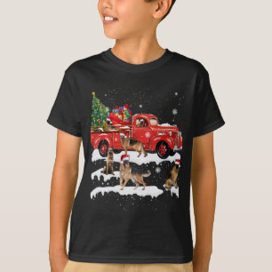 Camiseta German shepherd Caminhão Vermelho Feliz Natal X