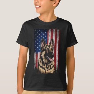 Camiseta German shepherd Cão 4 de julho Patriótico dos Esta