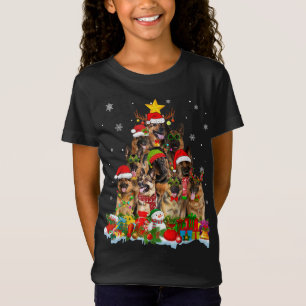 Camiseta German shepherd Cão Árvore de Natal Luzes Xmas San