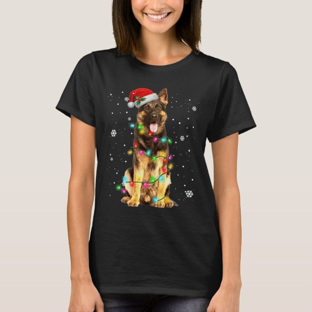 Camiseta German shepherd Cão Árvore Natal Cachorro Presente (Frente)