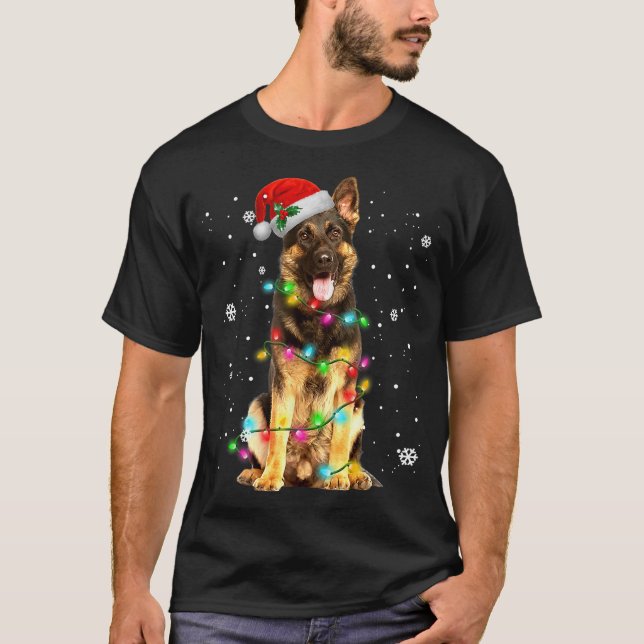 Camiseta German shepherd Cão Árvore Natal Doce Xmas Do (Frente)