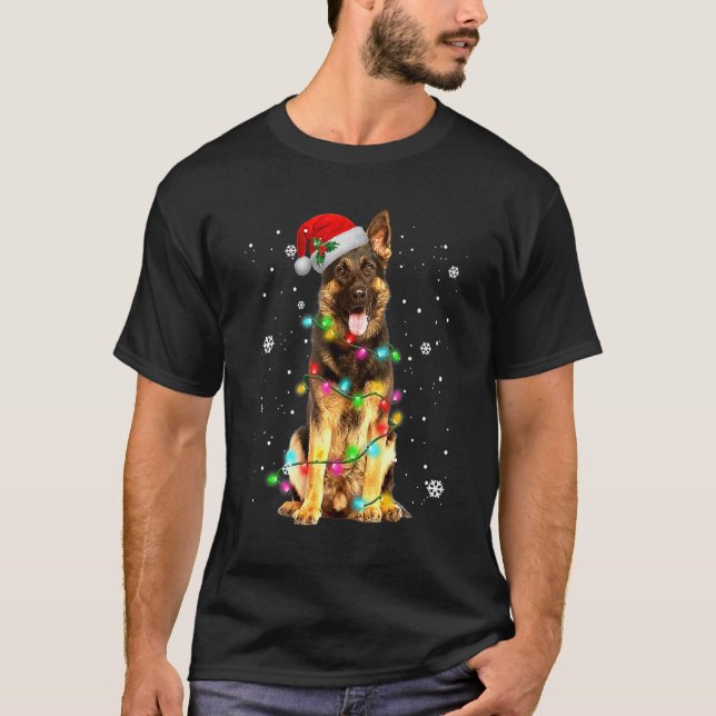 Camiseta German shepherd Cão Árvore Natal Doce Xmas Do (Frente)