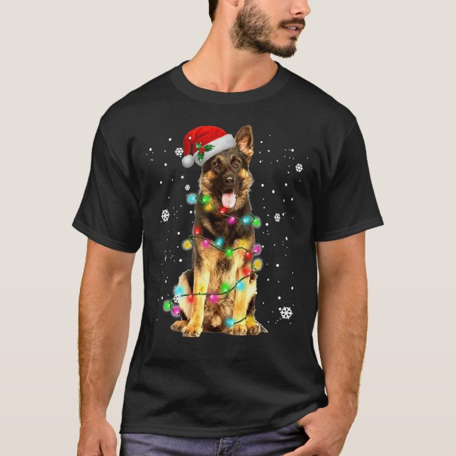 Camiseta German shepherd Cão Árvore Natal Doce Xmas Do (Frente)