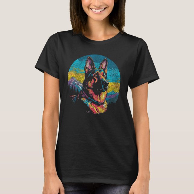 Camiseta German shepherd Cão Engraçado Vintage Retro (Frente)