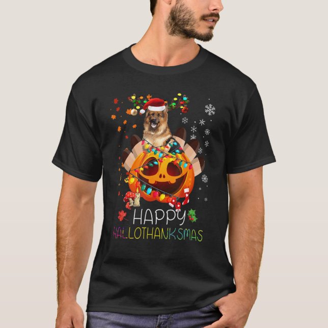 Camiseta German shepherd Cão Feliz Dia de Ação de Graças X (Frente)