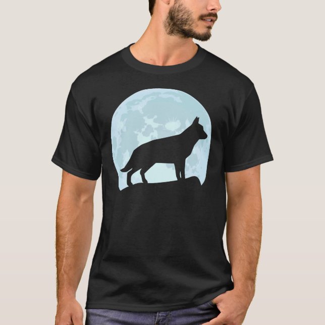 Camiseta German shepherd Cão German shepherd da Lua Silhoue (Frente)