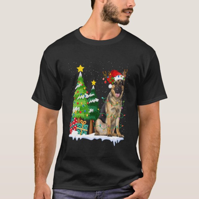 Camiseta German shepherd Cão Santa Hat Reindeer Natal L (Frente)