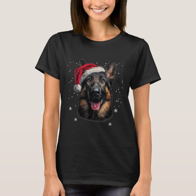 Camiseta German Shepherd Christmas Funny Santa Hat Dog Xmas (Frente)